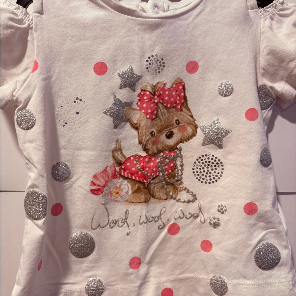 Mayoral- White and Pink Kids Shirt with Puppy Design